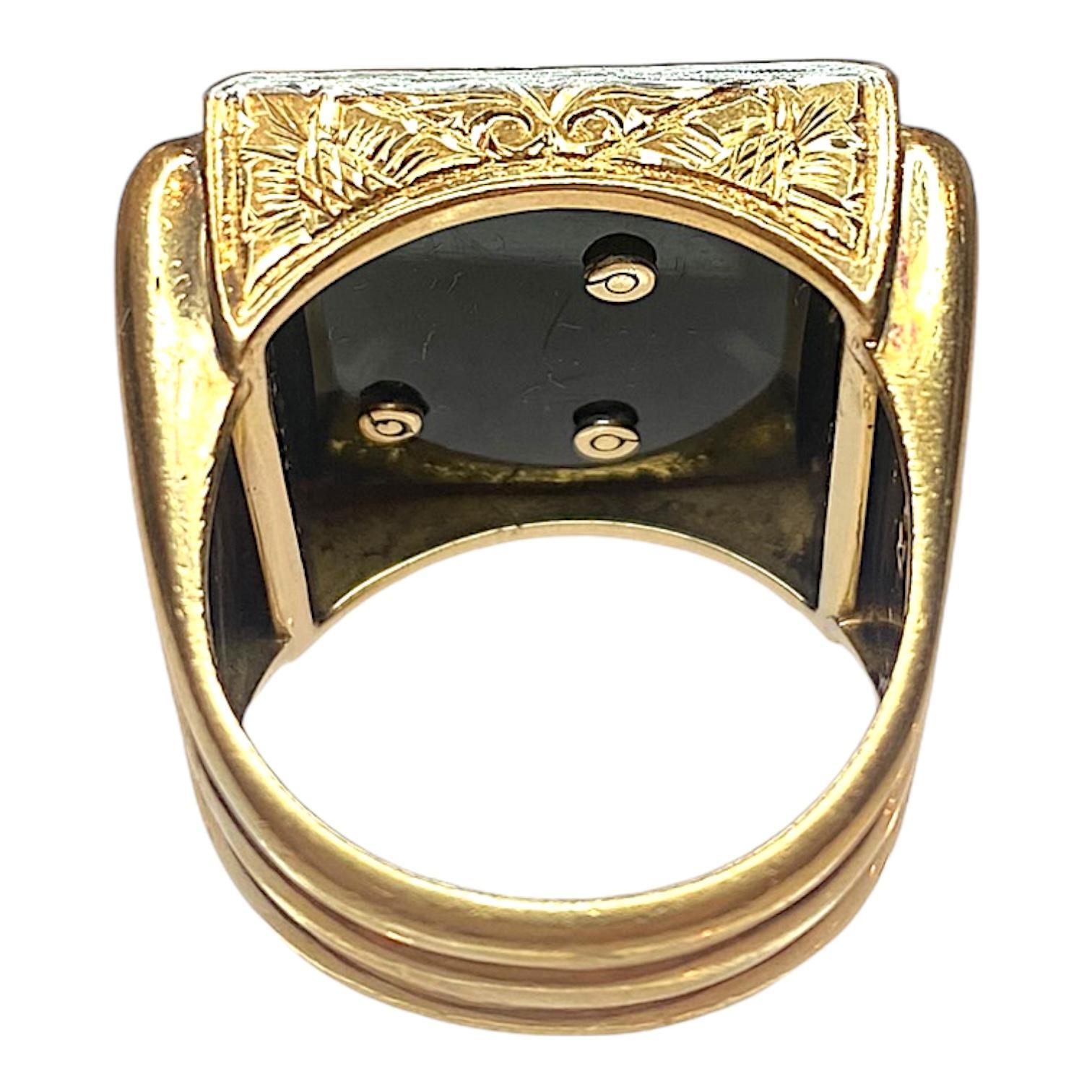 Late Victorian Vintage 18K Gold Onyx & Diamond Large Signet Ring
