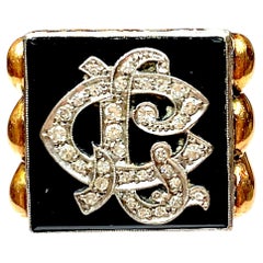Anello a sigillo grande in oro 18 carati con onice e diamante