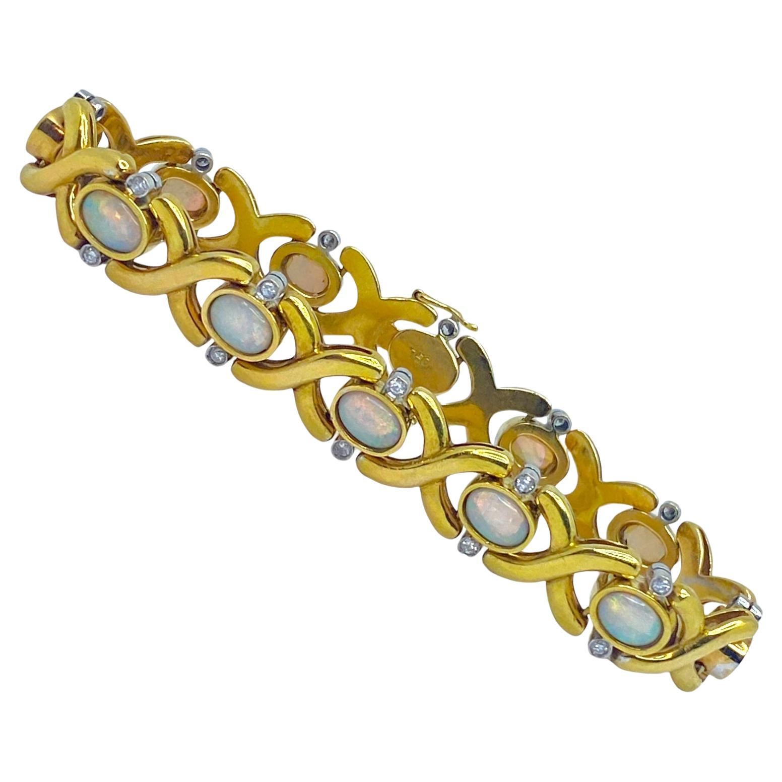 Vintage 18K Gold Opal and Diamond Bracelet