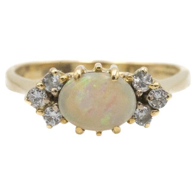 Bague vintage en or 18k avec opale et diamants, UK