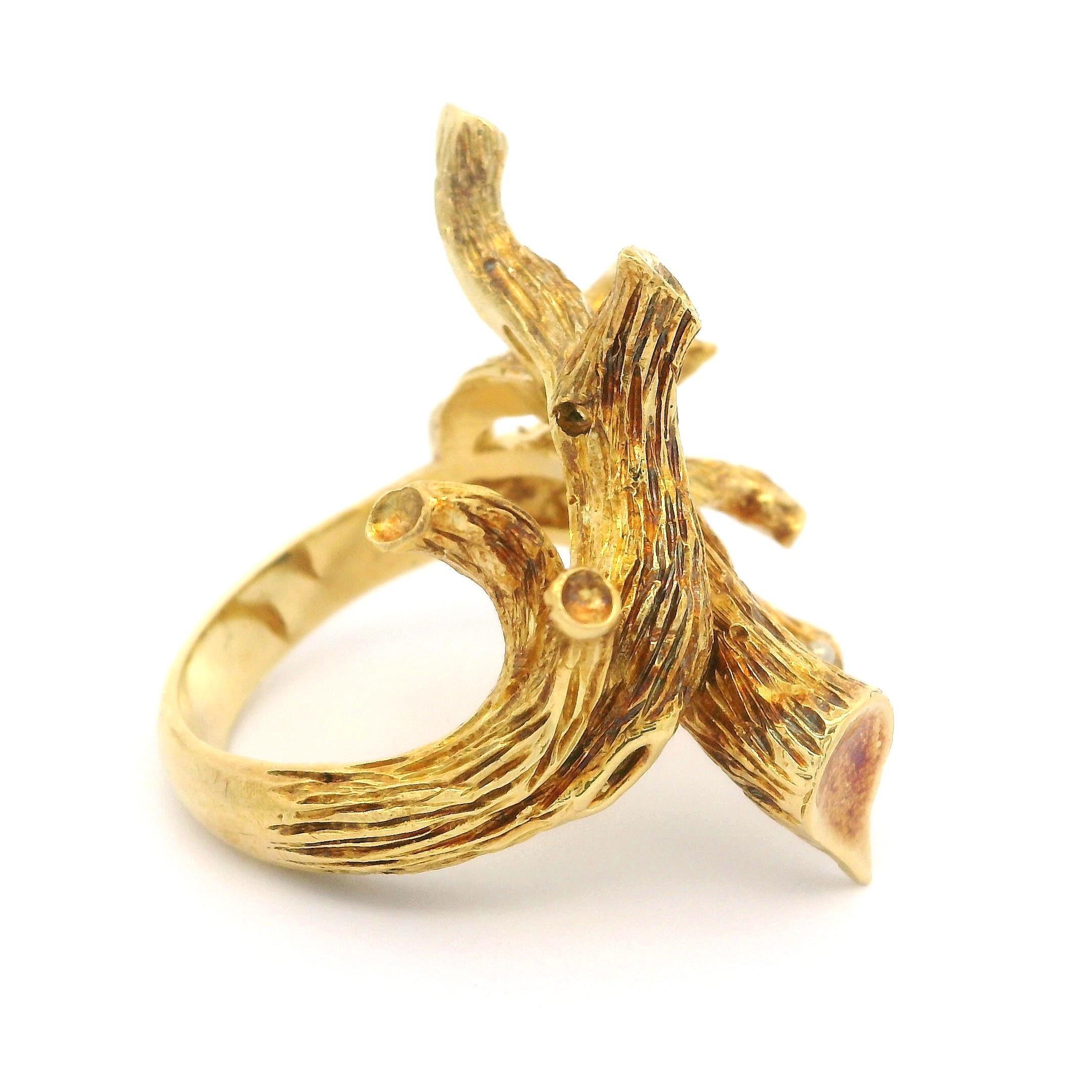 Vintage 18k Gold Opal Diamond Emerald Caterpillar Butterfly Pin Brooch Ring Set 7