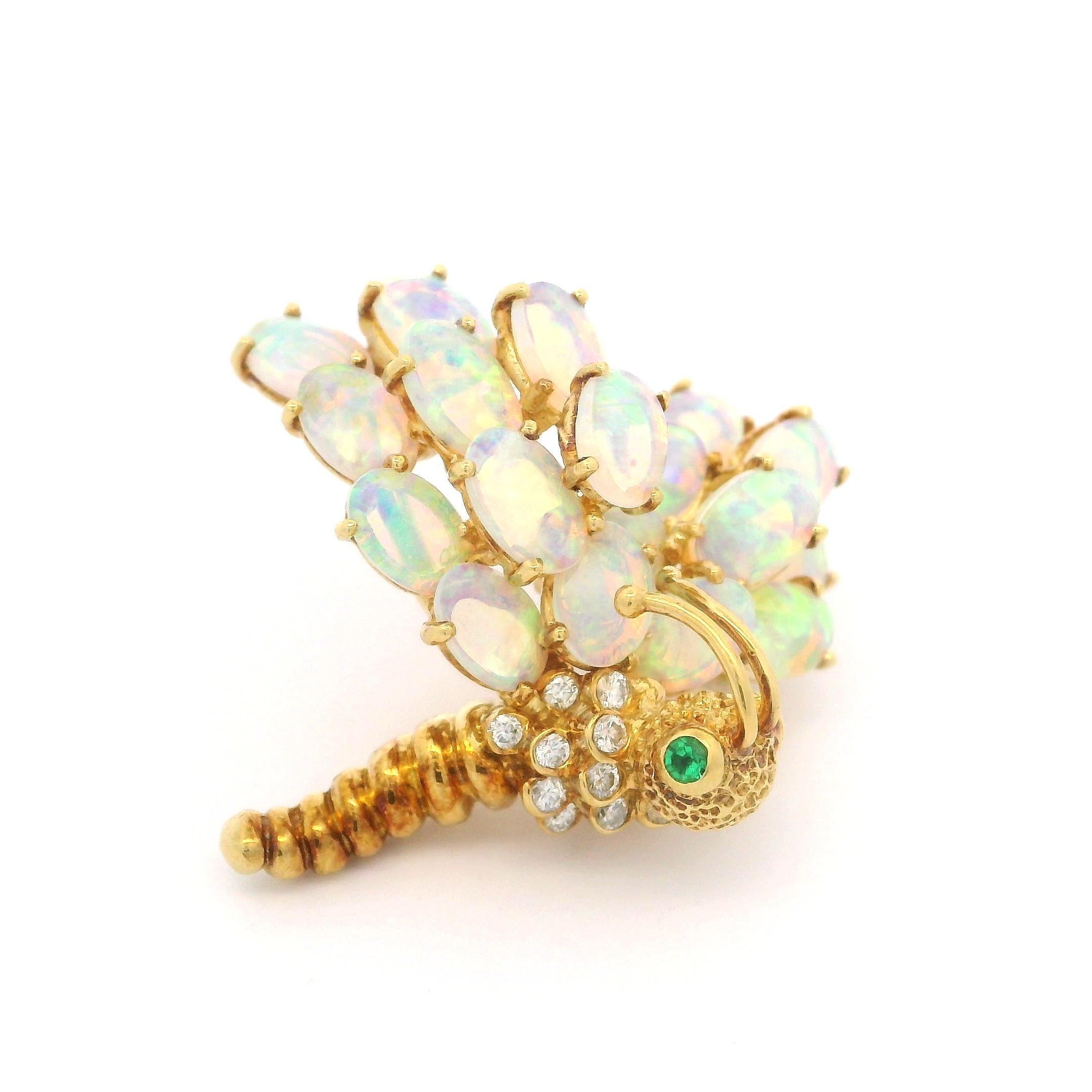 Vintage 18k Gold Opal Diamond Emerald Caterpillar Butterfly Pin Brooch Ring Set 9