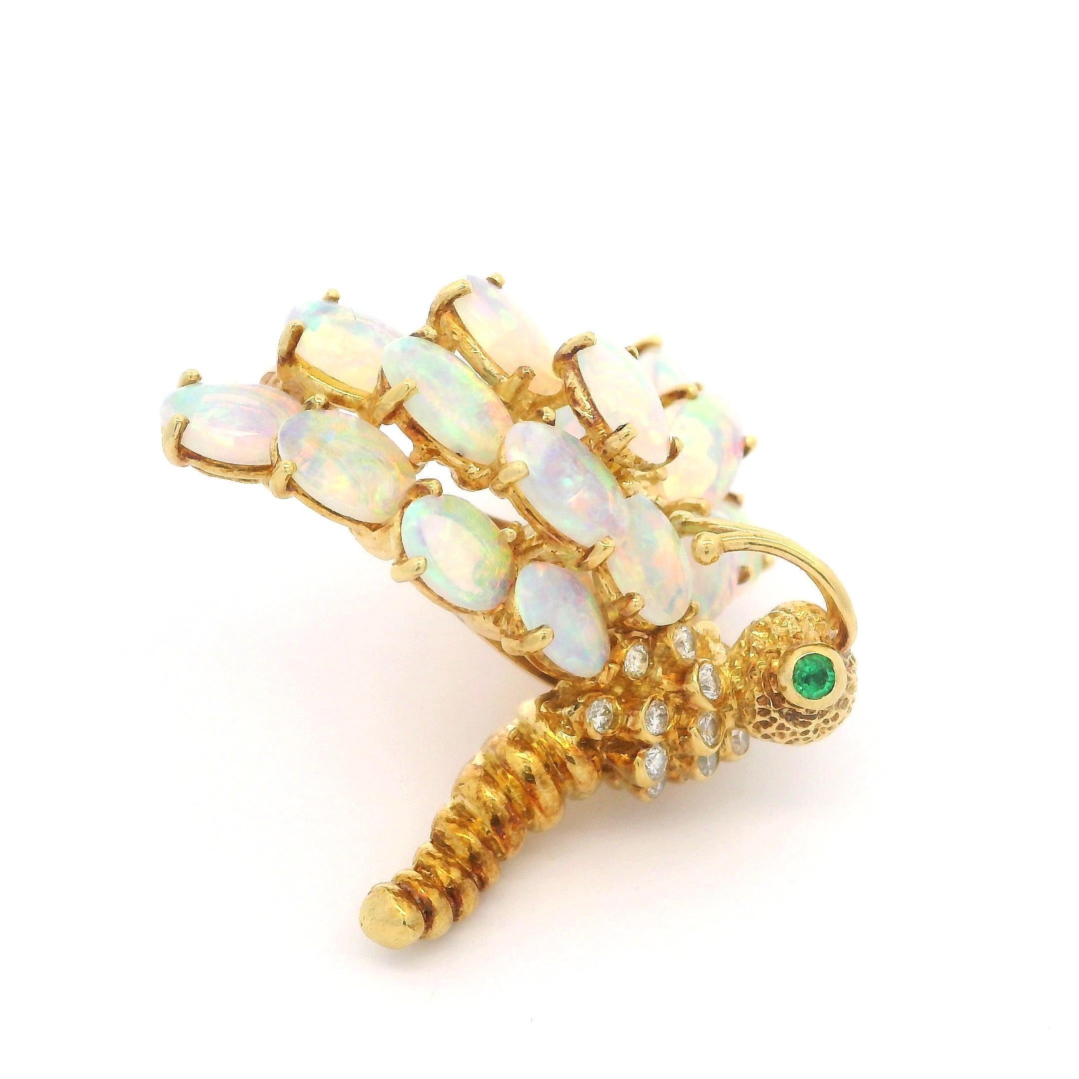 Vintage 18k Gold Opal Diamond Emerald Caterpillar Butterfly Pin Brooch Ring Set 10