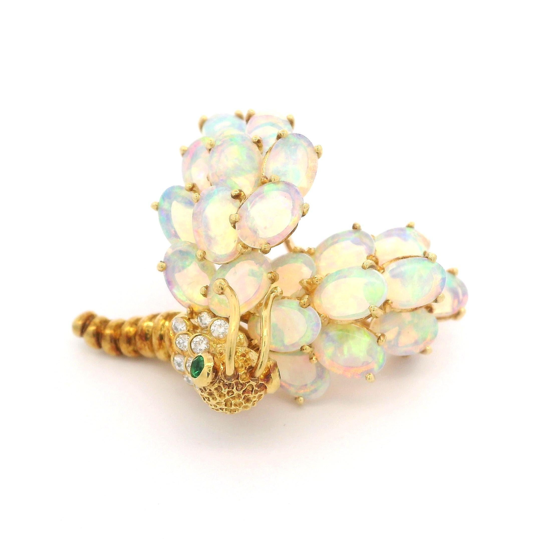 Vintage 18k Gold Opal Diamond Emerald Caterpillar Butterfly Pin Brooch Ring Set 11
