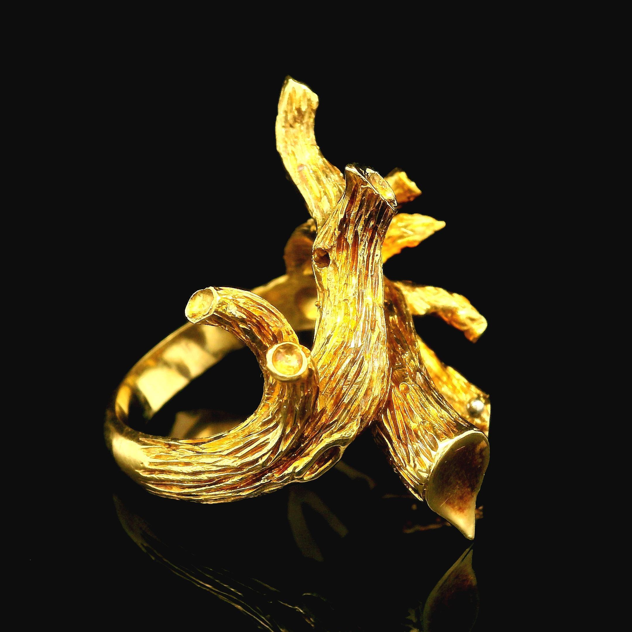 Oval Cut Vintage 18k Gold Opal Diamond Emerald Caterpillar Butterfly Pin Brooch Ring Set