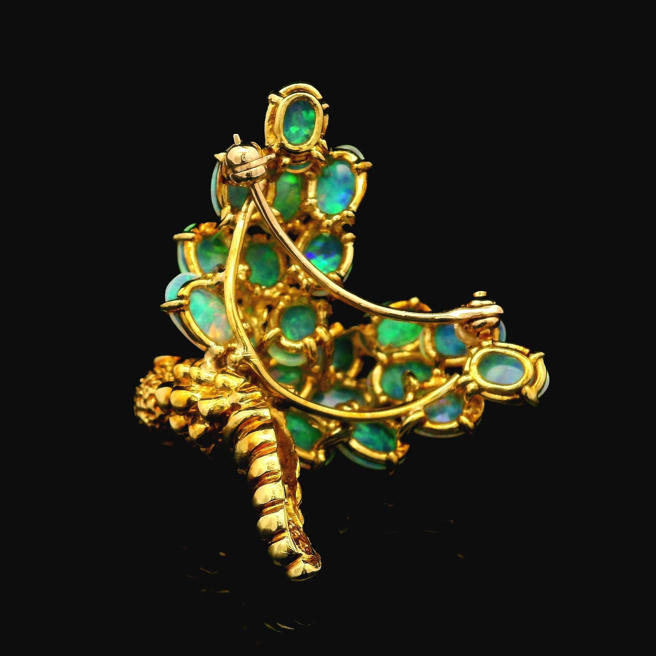 Vintage 18k Gold Opal Diamond Emerald Caterpillar Butterfly Pin Brooch Ring Set 4