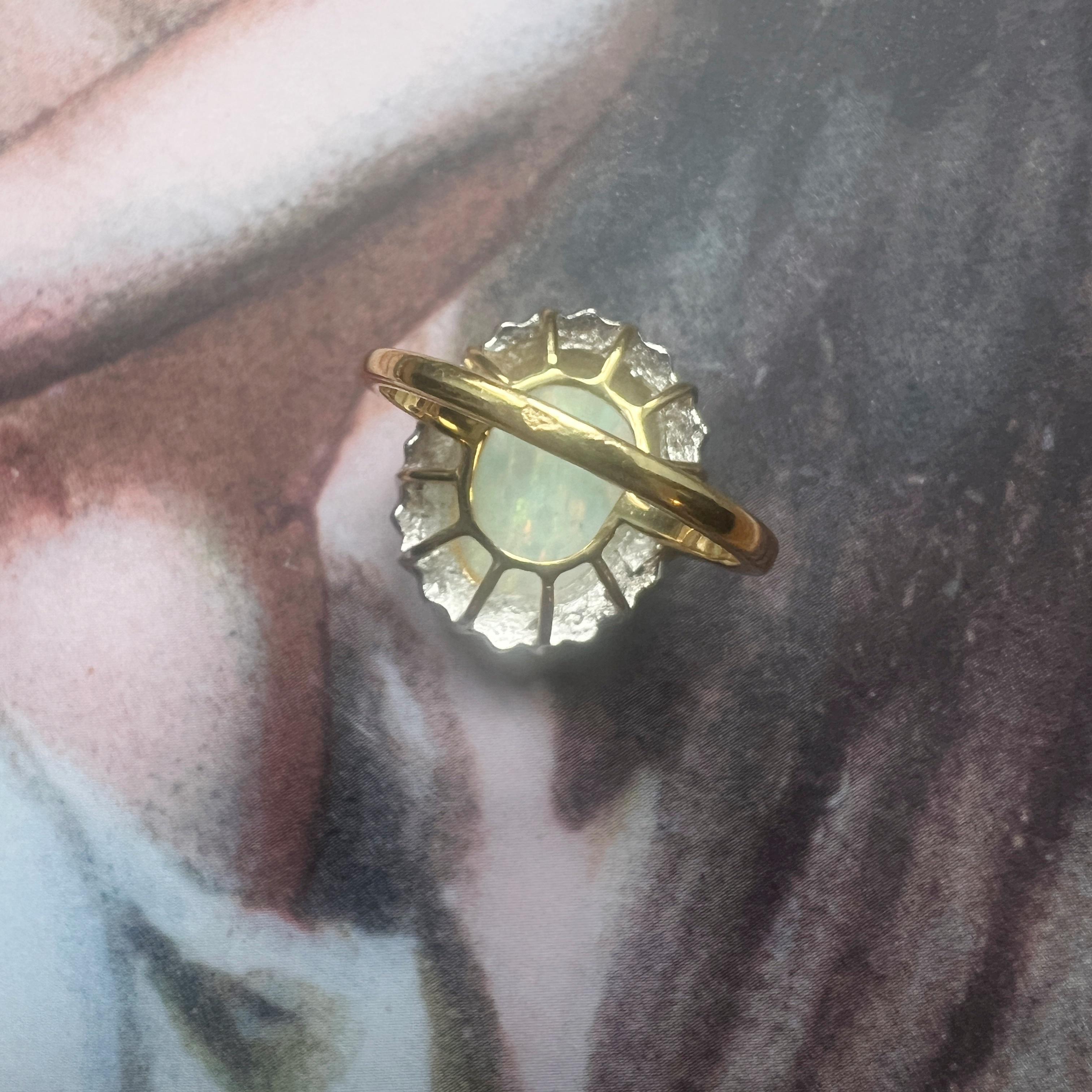Vintage 18K gold opal diamond halo cocktail ring For Sale 4