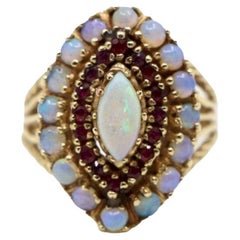 Vintage 18K Gold Opal Ruby Ring