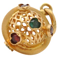 Vintage 18K Gold Openwork Gemstones Charm Pendant