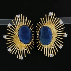 Orecchini vintage in oro 18 carati con lapis cabochon ovale e diamanti da 0,30 carati