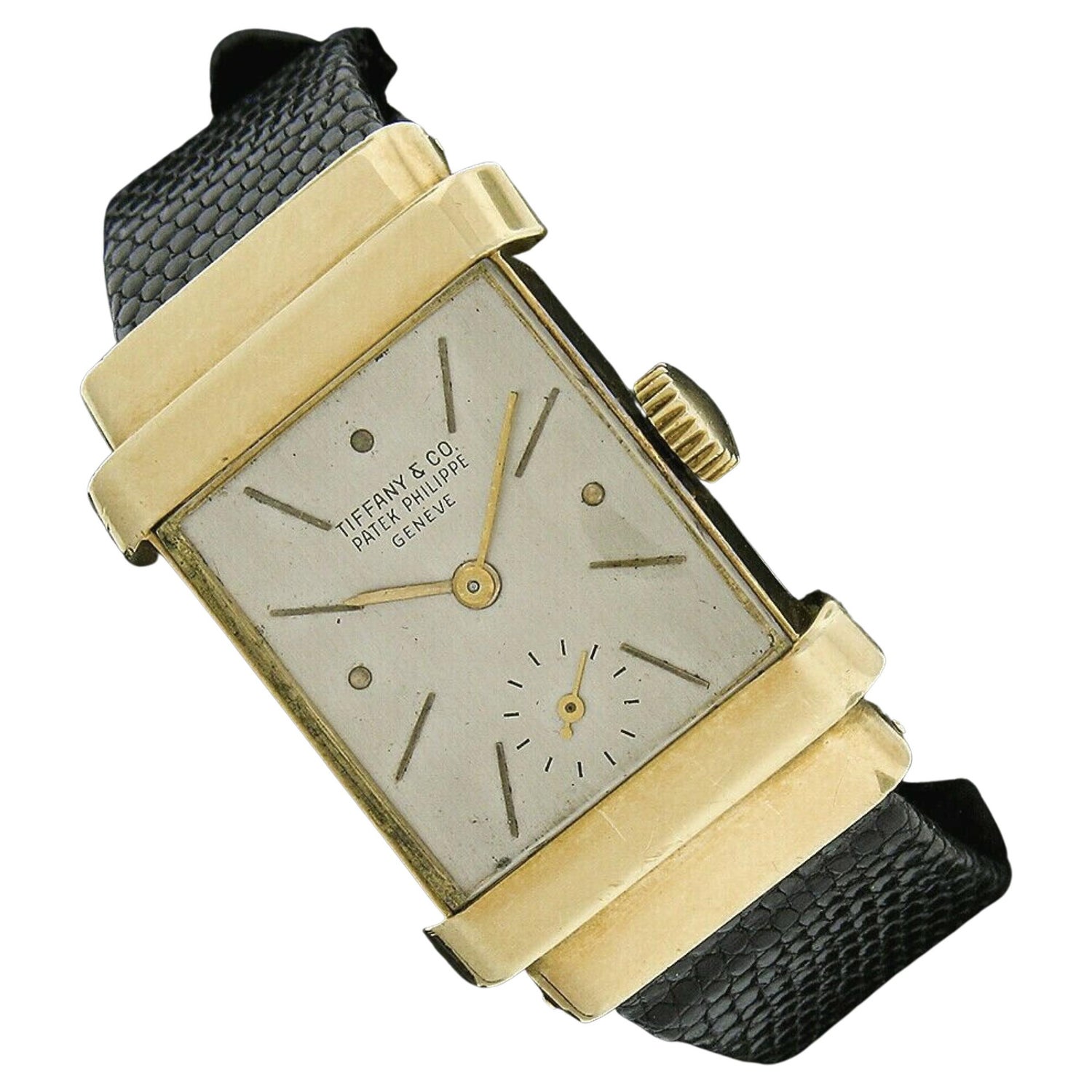 Vintage 18k Gold Patek Philippe Top Hat Wrist Watch Ref 1450 Signed Dial  For Sale at 1stDibs