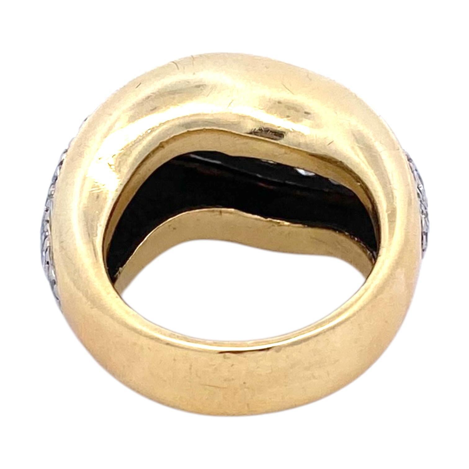 Brilliant Cut Vintage 18K Gold Pave Diamond Dome Ring For Sale