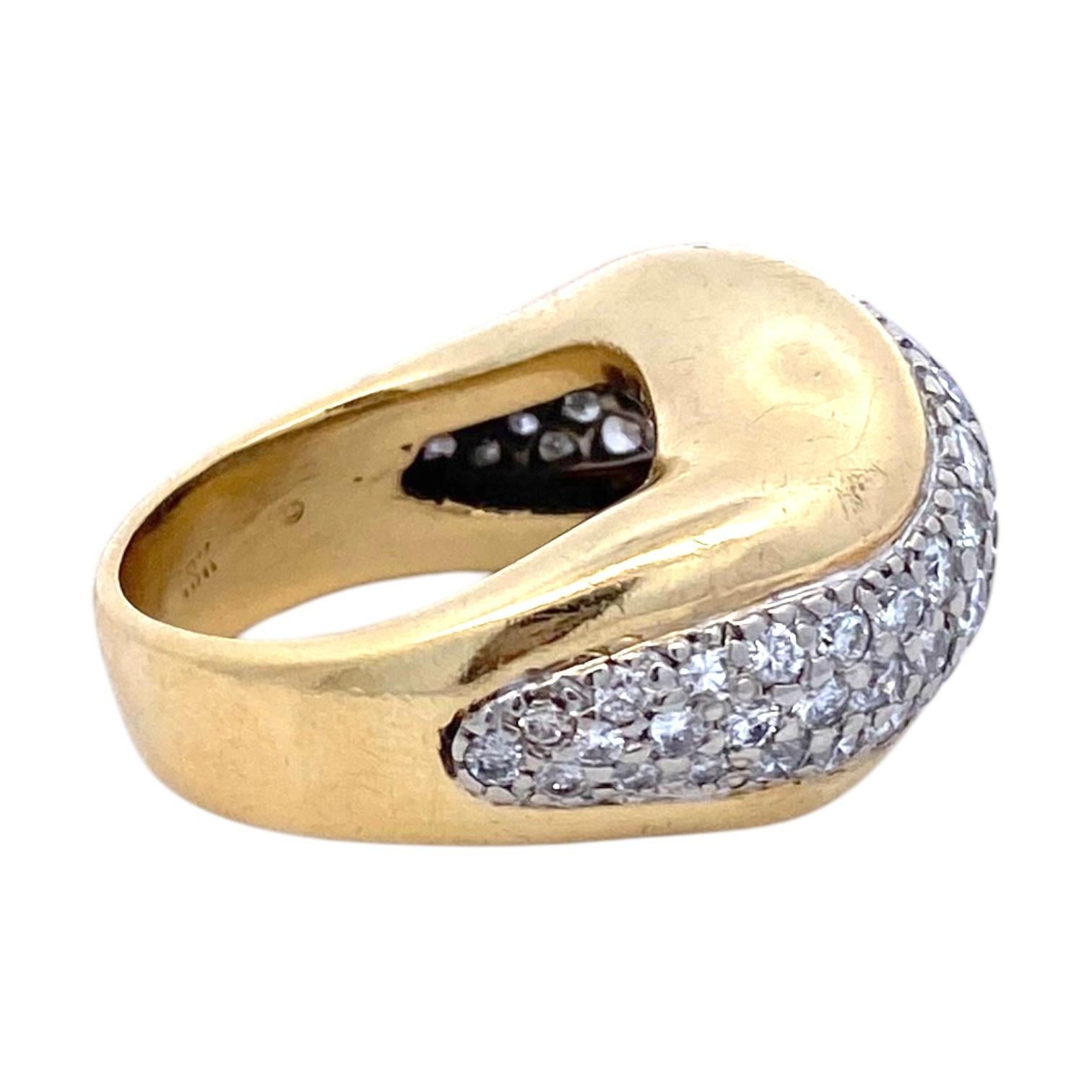 Women's Vintage 18K Gold Pave Diamond Dome Ring For Sale