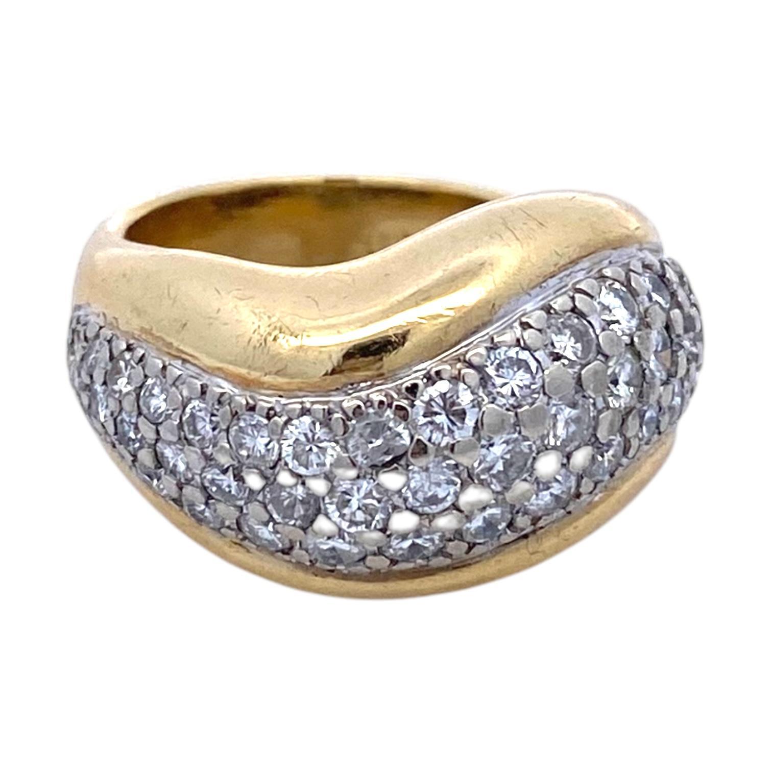 Vintage 18K Gold Pave Diamond Dome Ring For Sale 1