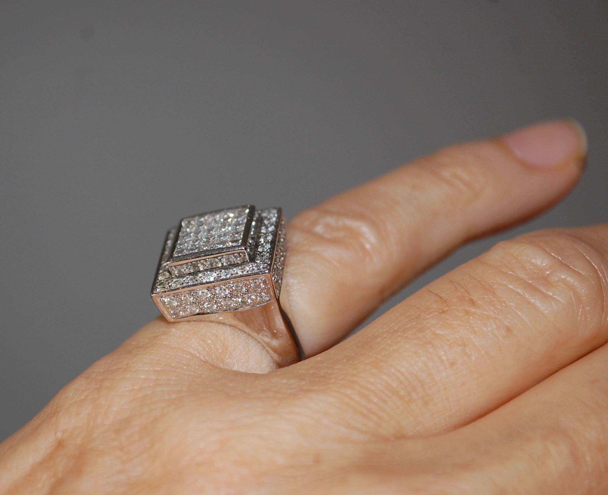 Women's or Men's 18k White Gold Pave Diamond Pinky Ring For Sale