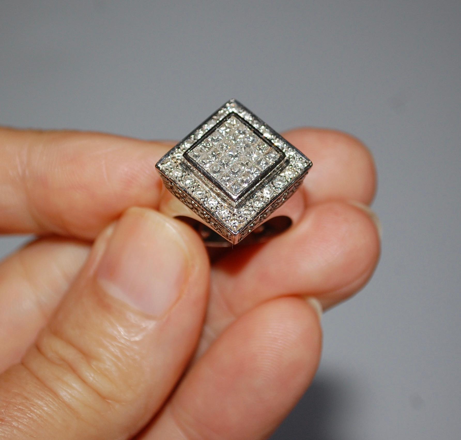  18k White Gold Pave Diamond Pinky Ring For Sale 2