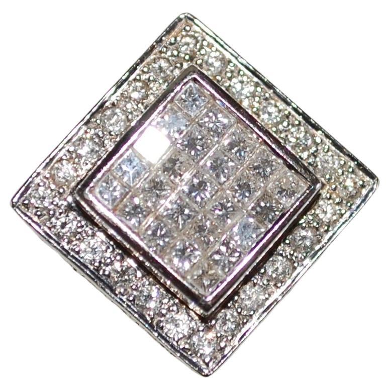 Princess Cut  18k White Gold Pave Diamond Pinky Ring For Sale