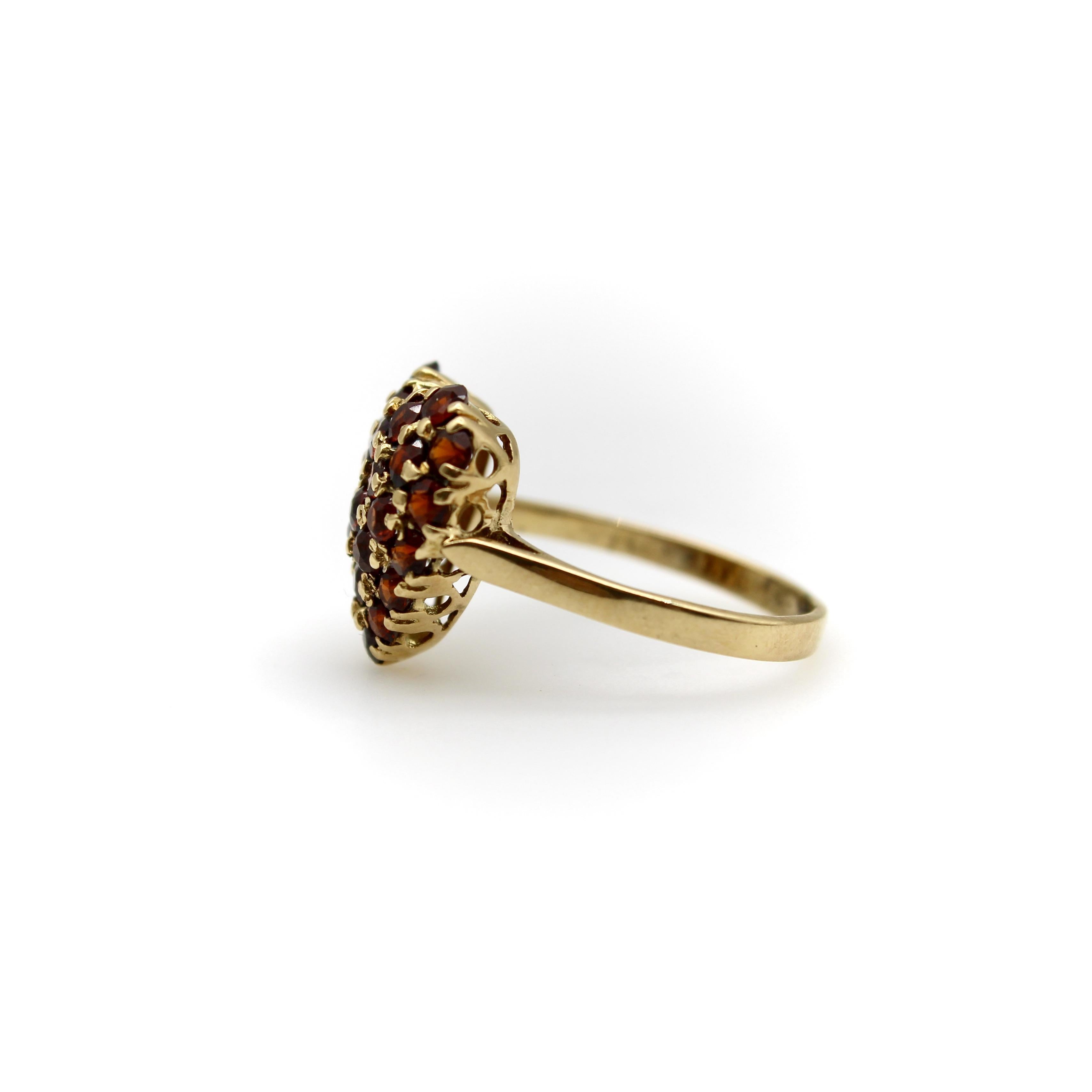 Women's or Men's Vintage 18K Gold Pave Garnet Heart Ring For Sale