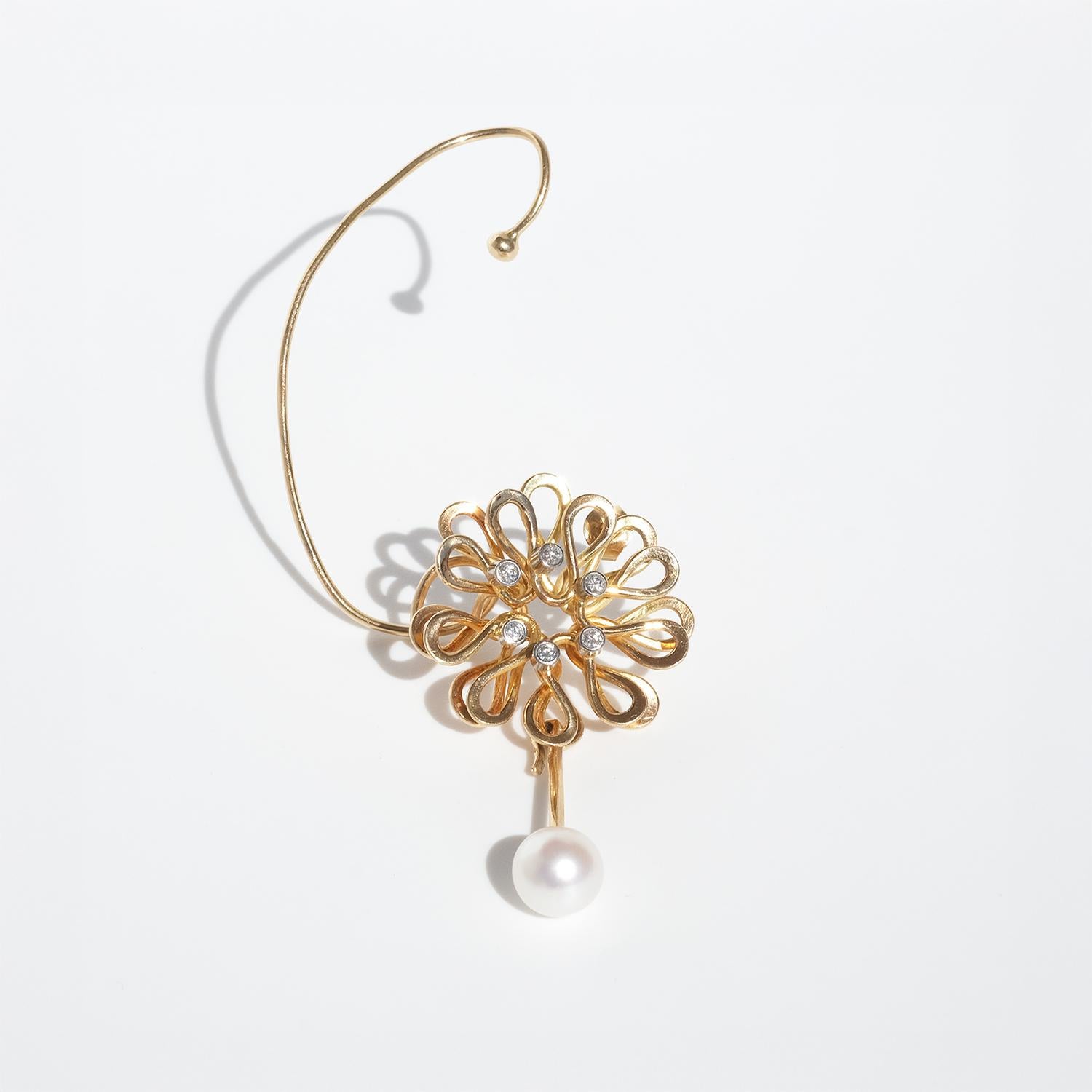 Women's Vintage 18K Gold, Pearl and Diamonds Earrings by Sigurd Persson Made 1969
