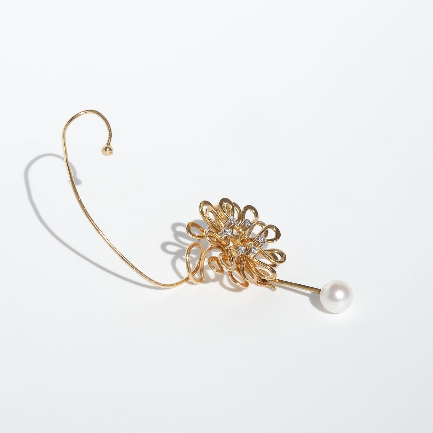 Vintage 18K Gold, Pearl and Diamonds Earrings by Sigurd Persson Made 1969 1