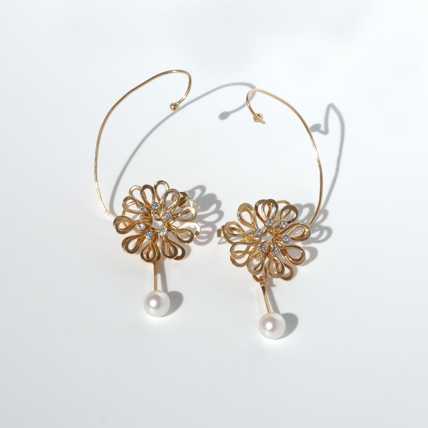 Vintage 18K Gold, Pearl and Diamonds Earrings by Sigurd Persson Made 1969 3