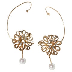 Pendientes vintage de oro de 18 quilates, perlas y diamantes de Sigurd Persson Fabricados en 1969