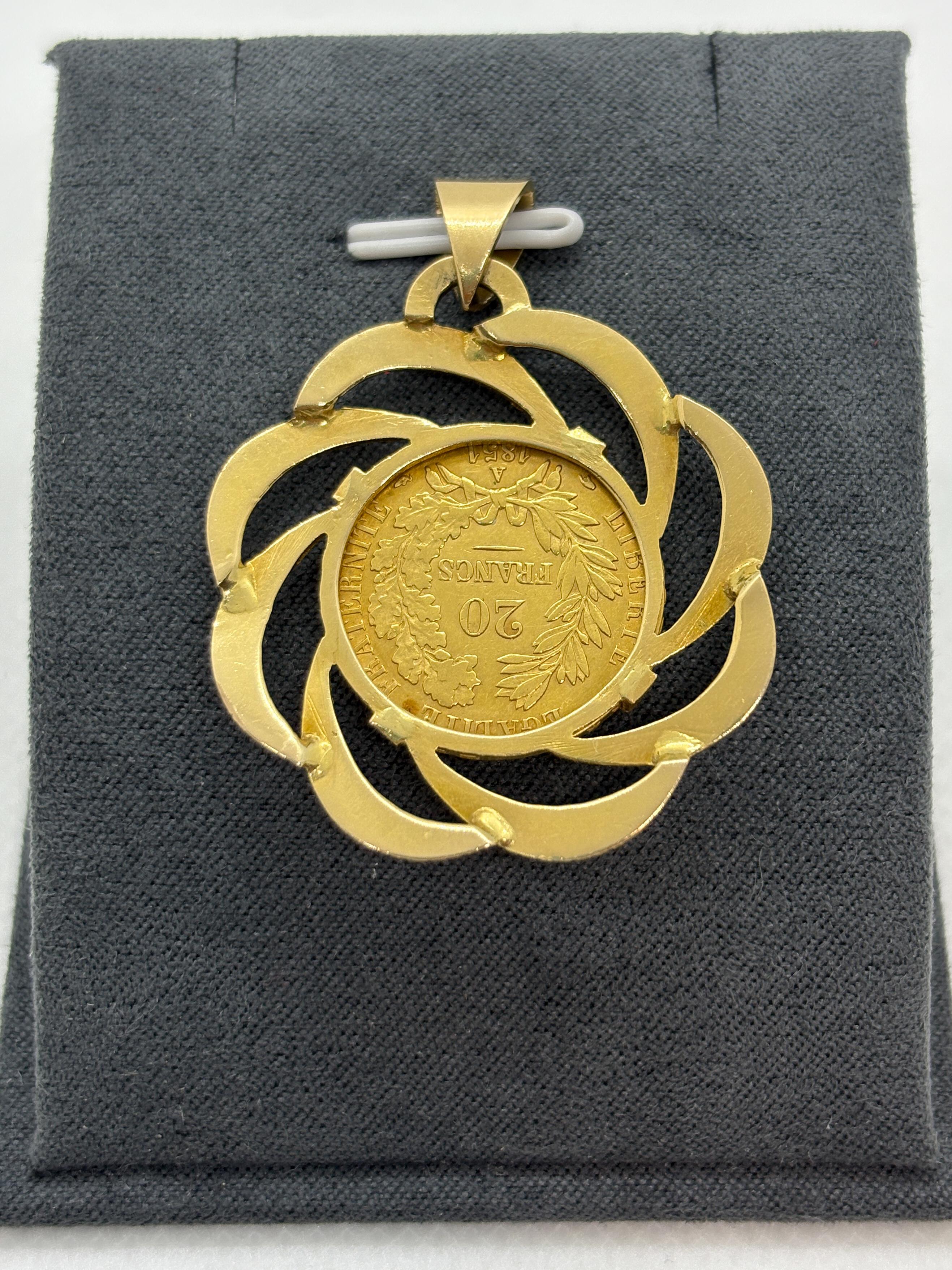 Pendentif Vintage en or 18k représentant une pièce de 20 Francs Cérès (1851 A) - Aigle Français Unisexe en vente
