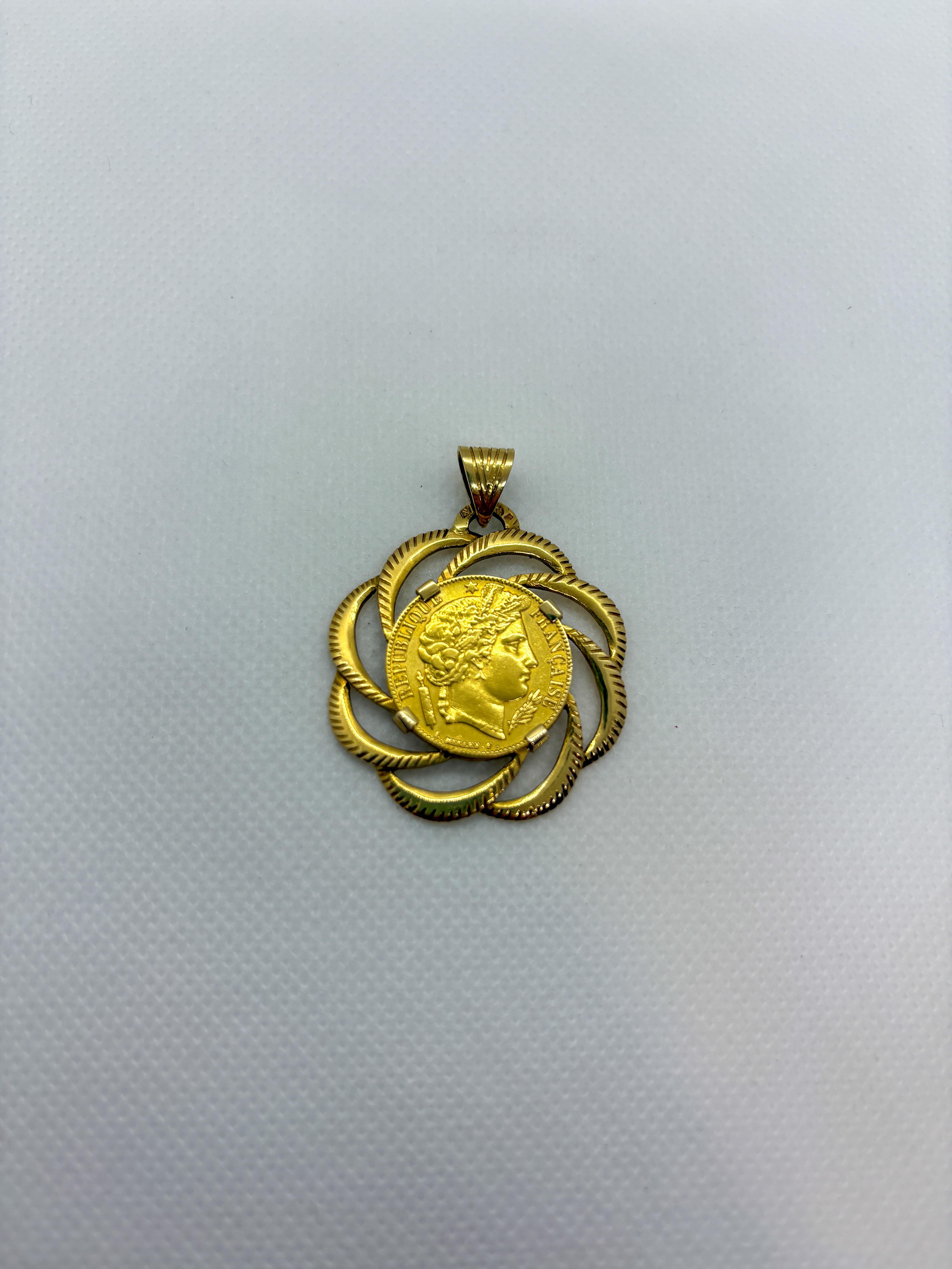 Pendentif Vintage en or 18k représentant une pièce de 20 Francs Cérès (1851 A) - Aigle Français en vente 2