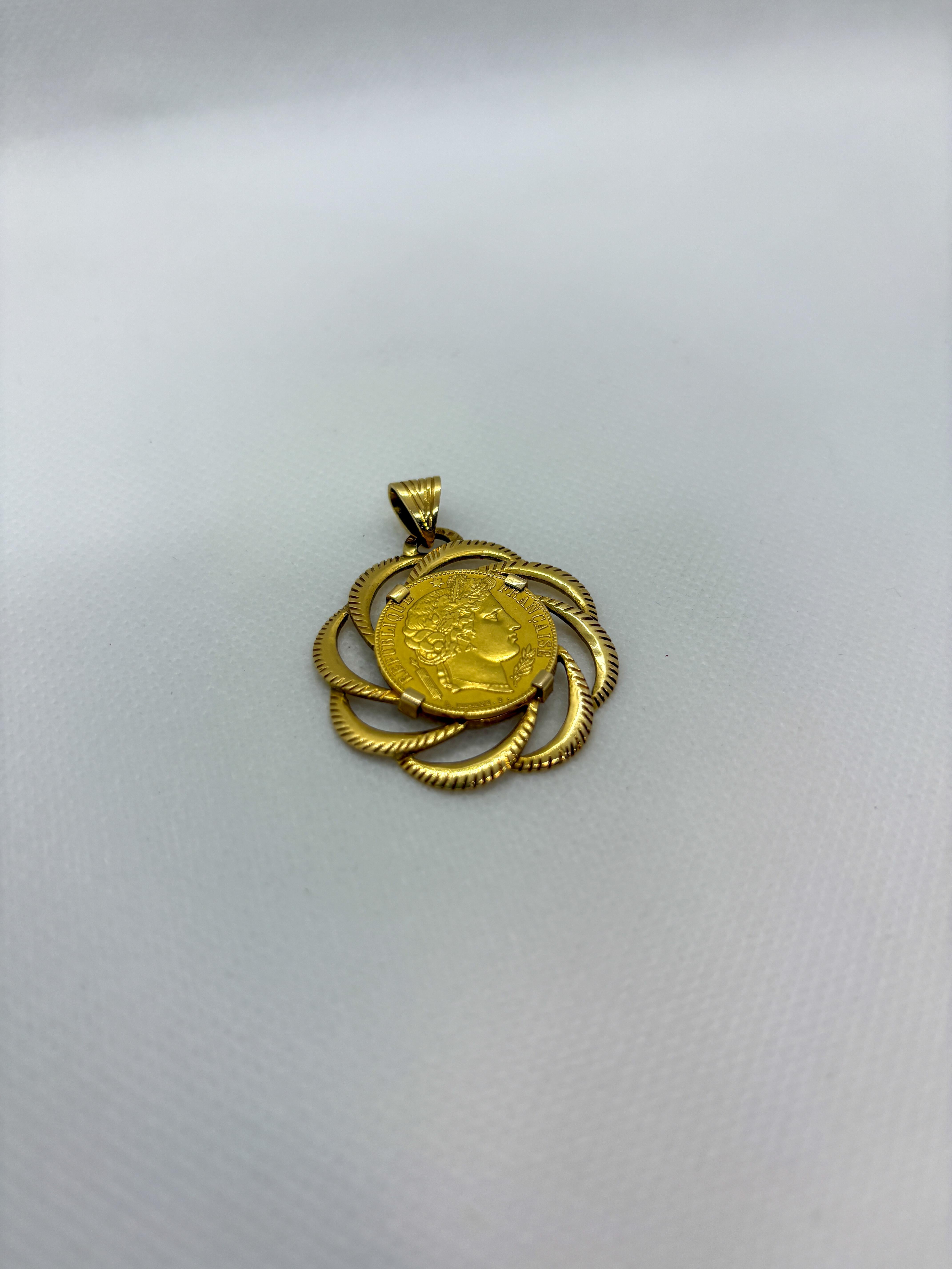 Pendentif Vintage en or 18k représentant une pièce de 20 Francs Cérès (1851 A) - Aigle Français en vente 4