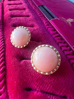 Vintage 18K Gold Pink Angel Skin Coral Button Clip Earrings