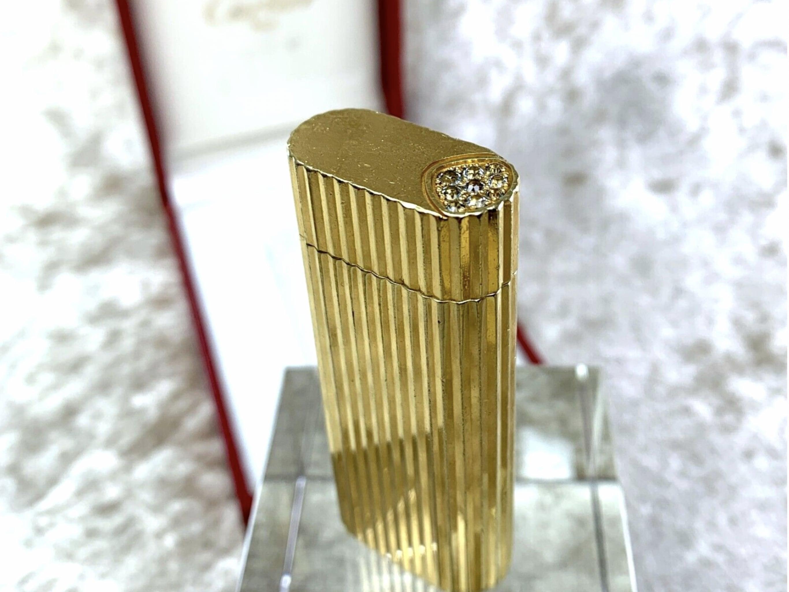 Vintage 18k Gold Plated Cartier “Gordon” Oval Lighter with Diamonds 4