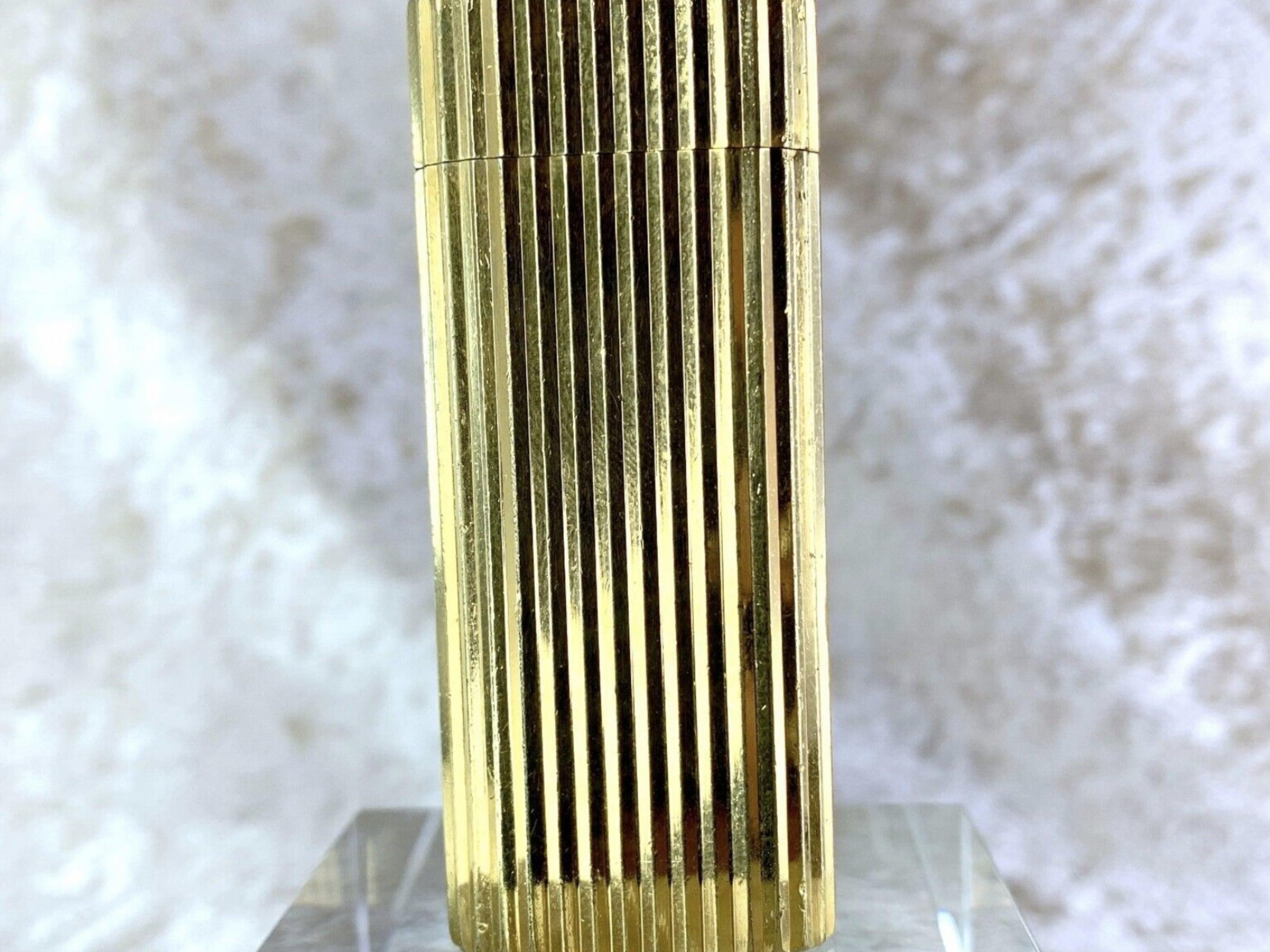 Women's or Men's Vintage 18k Gold Plated Cartier “Gordon” Oval Lighter with Diamonds