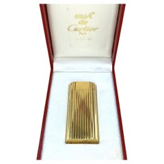 Vintage 18k Gold Plated Cartier “Gordon” Oval Lighter with Diamonds