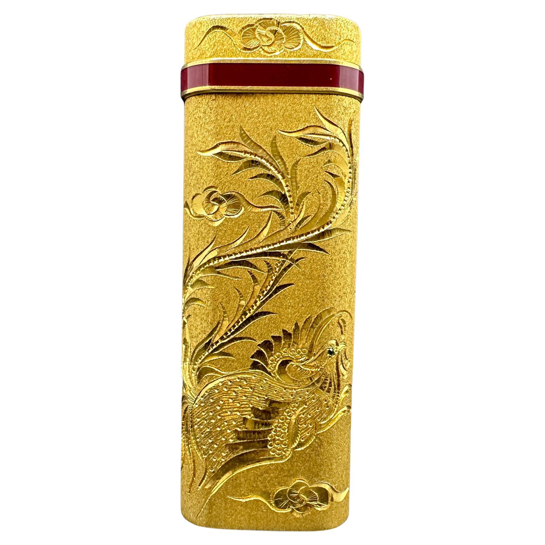 Vintage 18k Gold Plated Cartier Paris “Royking” with Lacquer Inlay Lighter