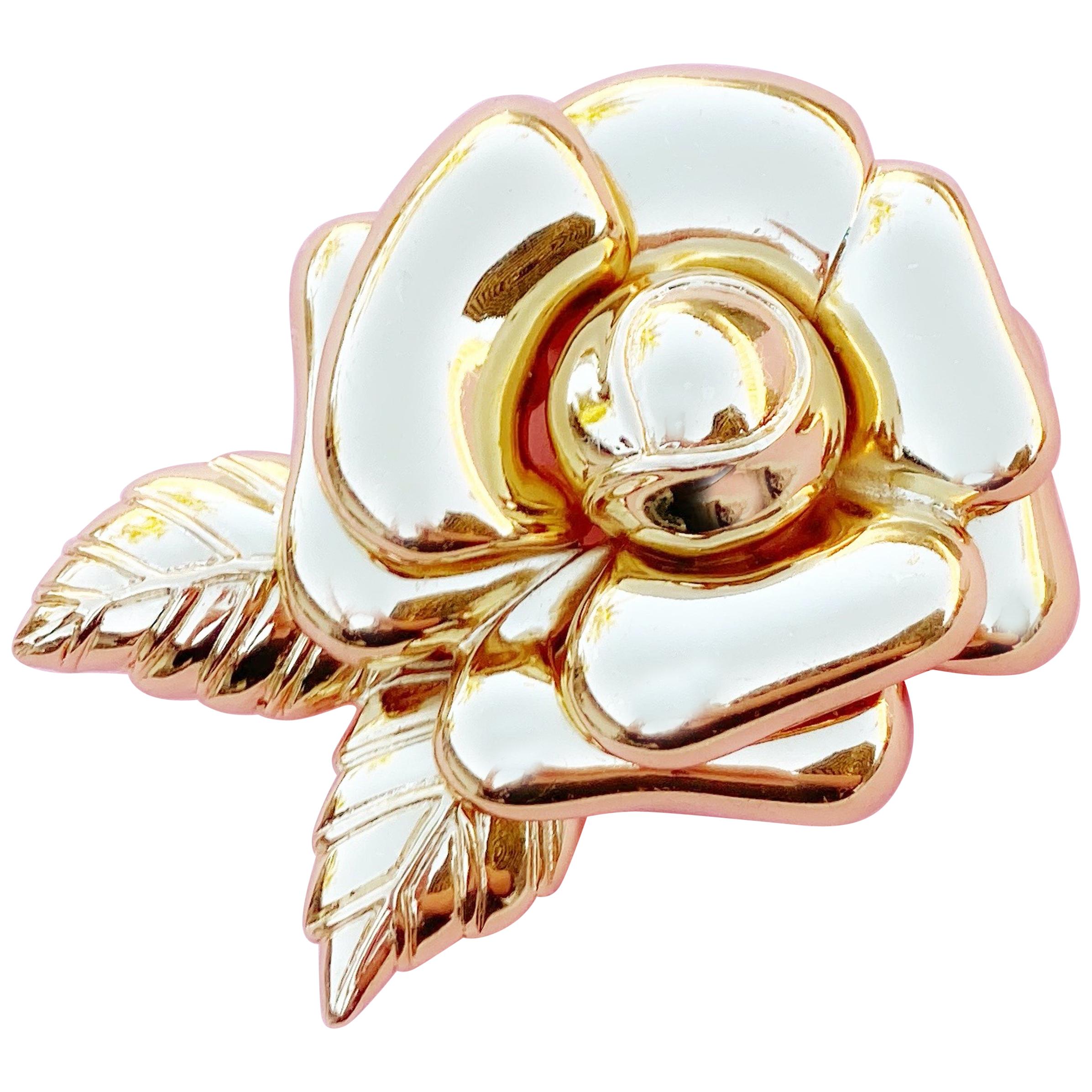 Vintage 18k Gold Plated Rose Brooch by Ciner, 1980s