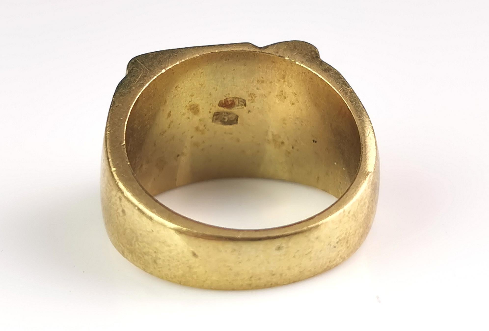 Vintage 18k gold plated signet ring, heavy, 1970s  1