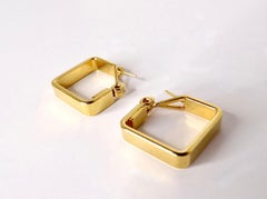 Vintage 18k Gold Plated Square Hoop Earrings