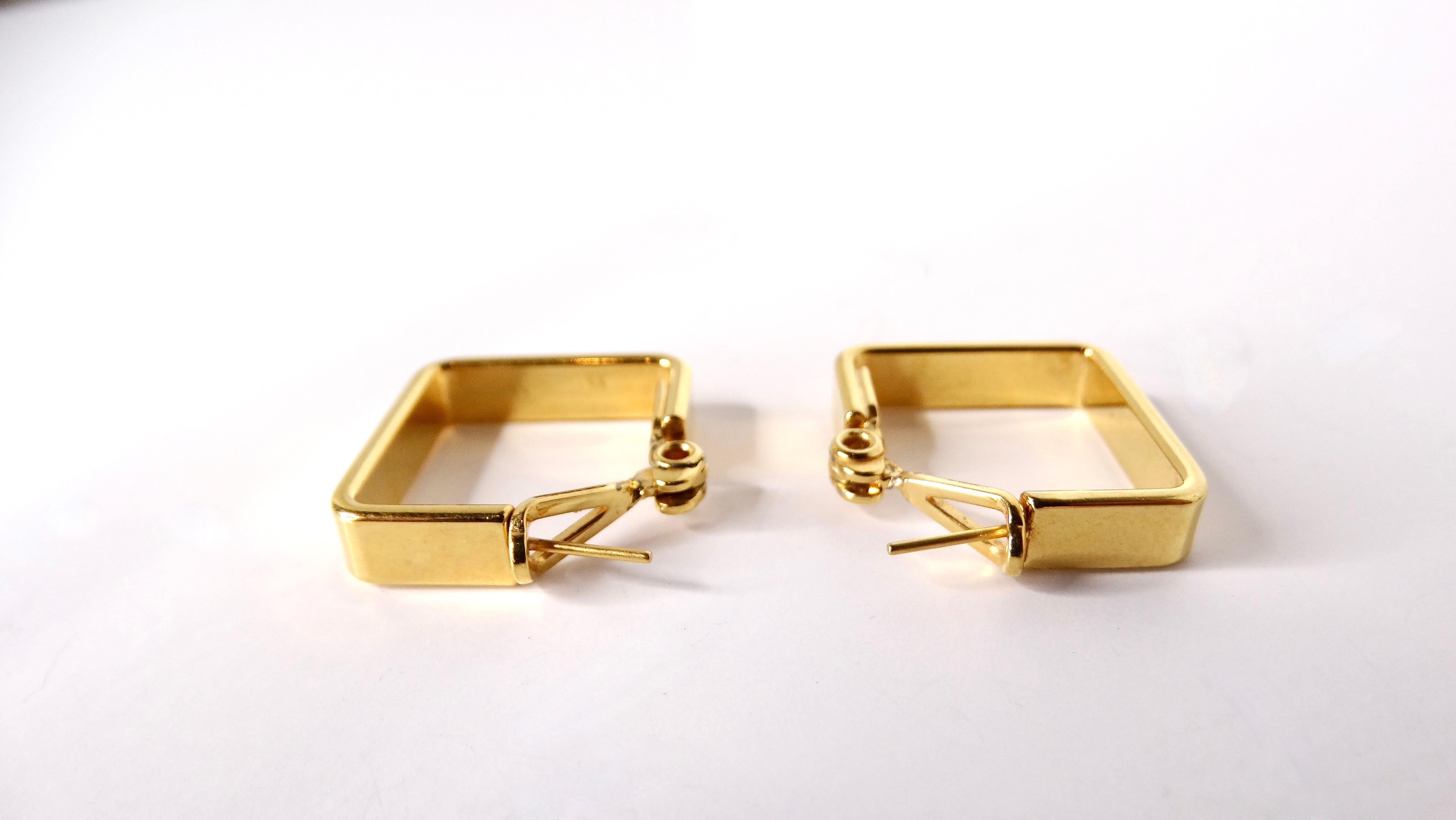 Vintage 18k Gold Plated Square Hoop Earrings In Good Condition For Sale In Scottsdale, AZ