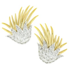 Vintage 18K Gold Platinum 1.5ct Round Pave Diamond Wing Flame Statement Earrings Vintage 18K Gold Platinum 1.5ct Round Pave Diamond Wing Flame Statement Earrings