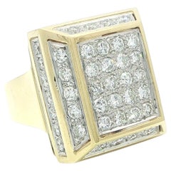 Vintage 18k Gold 
Platinum 1.92ctw Diamond Large Boxy Geometric Platter Ring