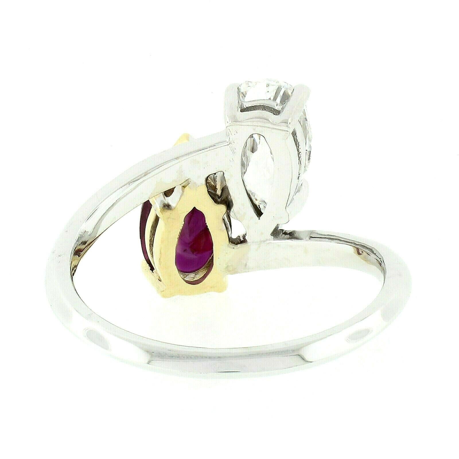 Vintage 18K Gold Platinum 2.29ctw GIA Pear Ruby & Diamond Moi et Toi Bypass Ring 4