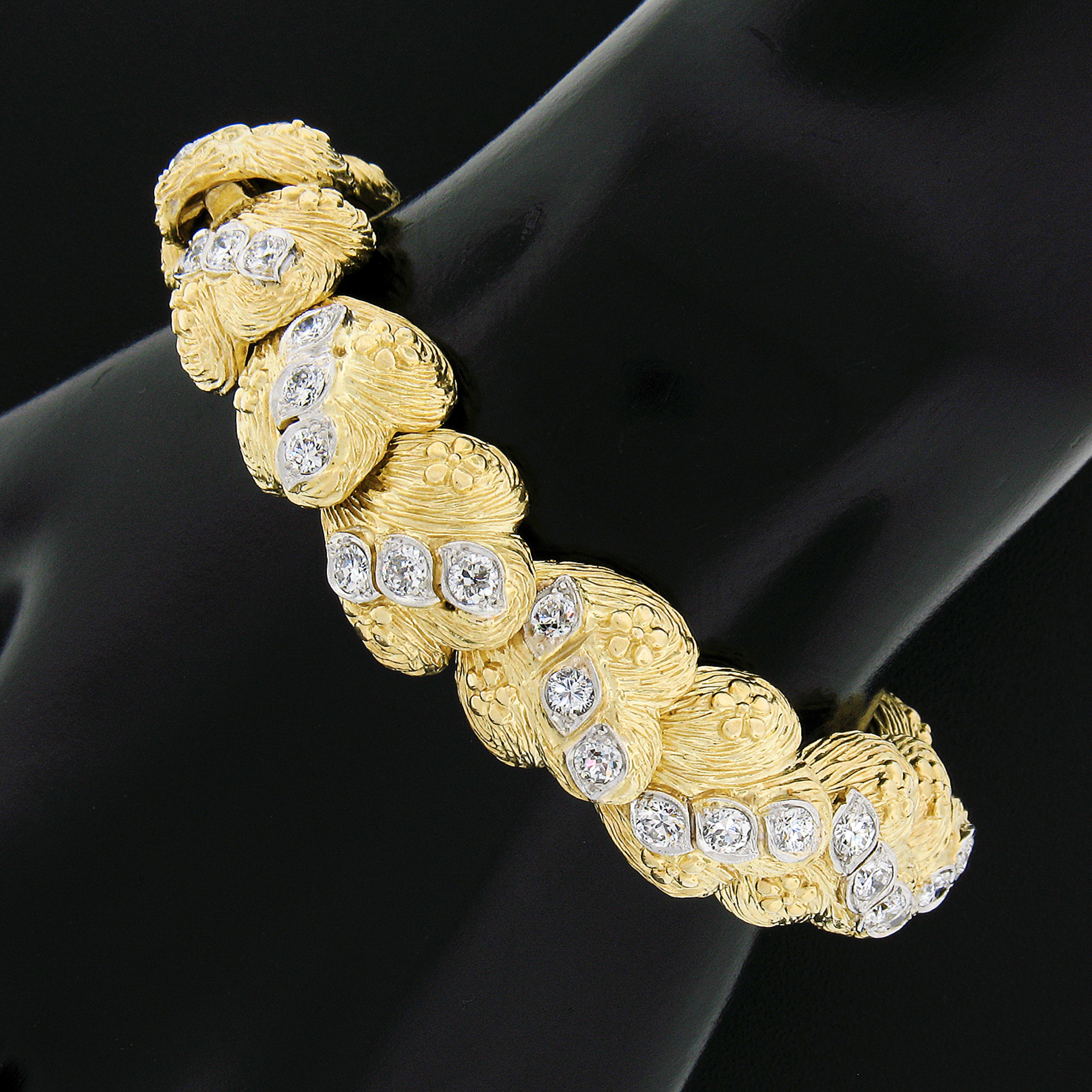 Statement-Armband aus 18 Karat Gold und Platin mit 5.0 Karat geätztem, altem Diamanten (Alteuropäischer Schliff) im Angebot