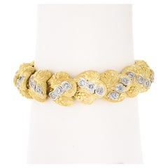 Bracciale vintage in oro 18k e platino con diamanti antichi incisi da 5,0 carati con dichiarazione floreale