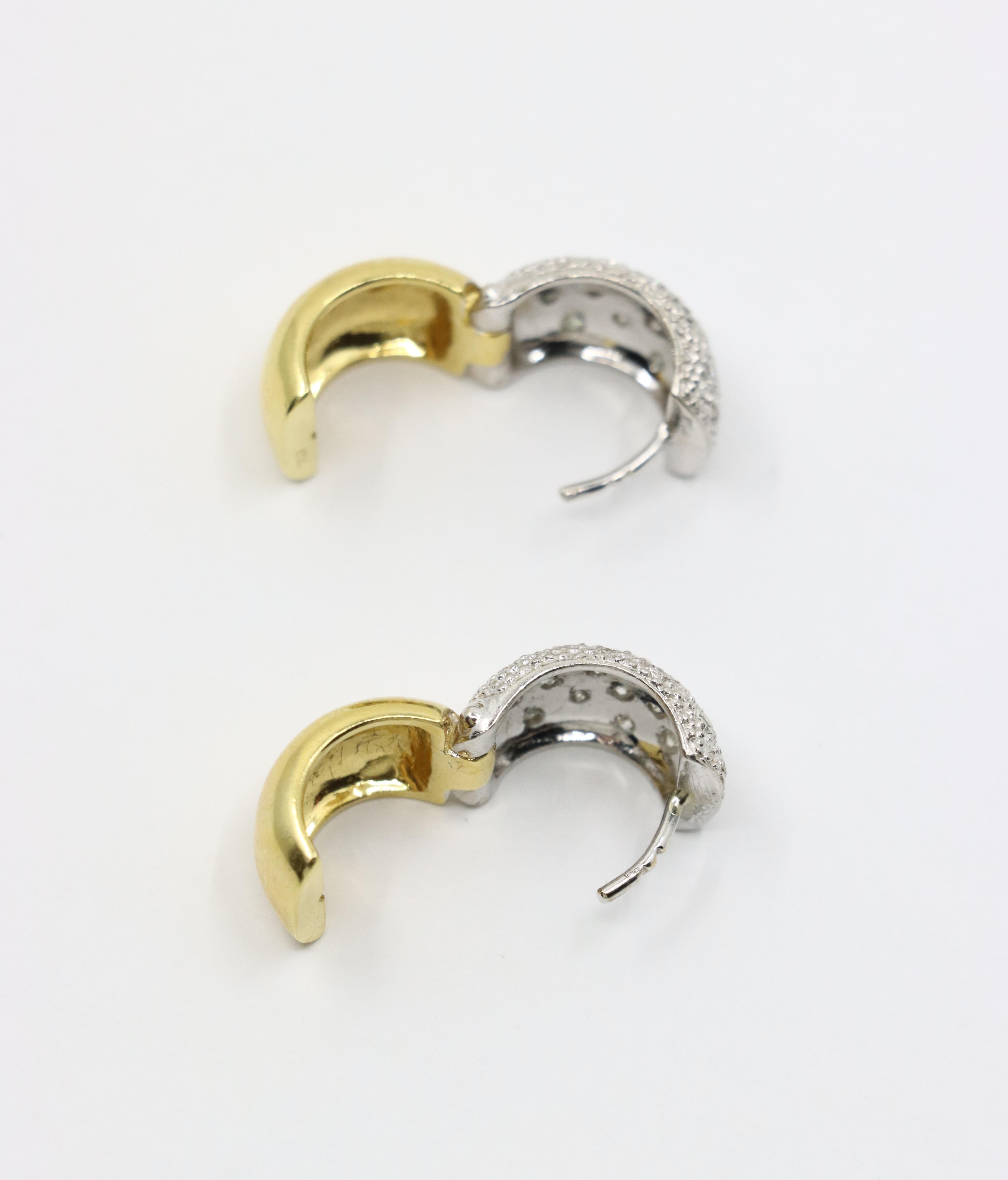 Pendientes aros vintage de oro de 18 quilates y diamantes en platino en venta 6