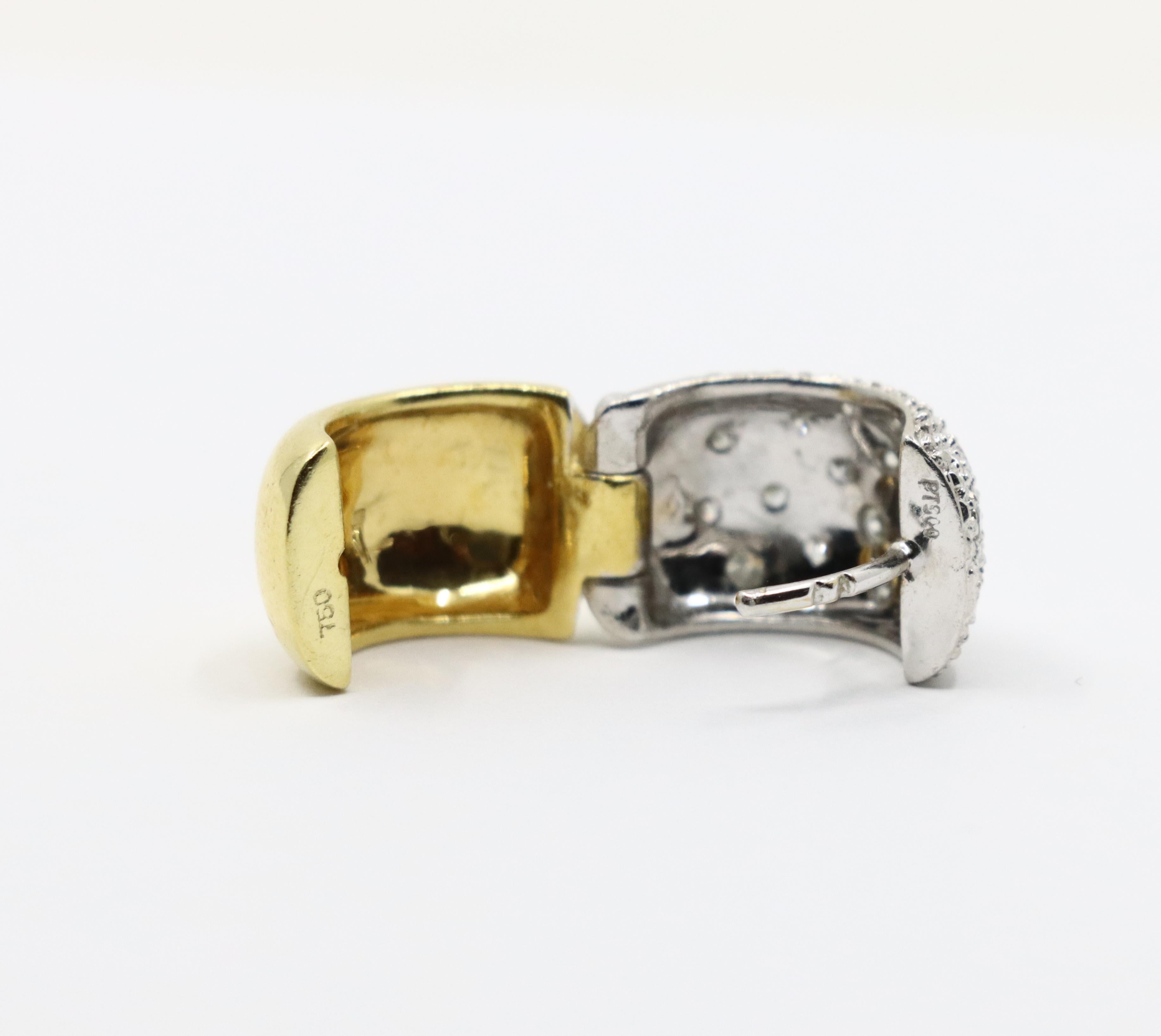 Pendientes aros vintage de oro de 18 quilates y diamantes en platino en venta 7