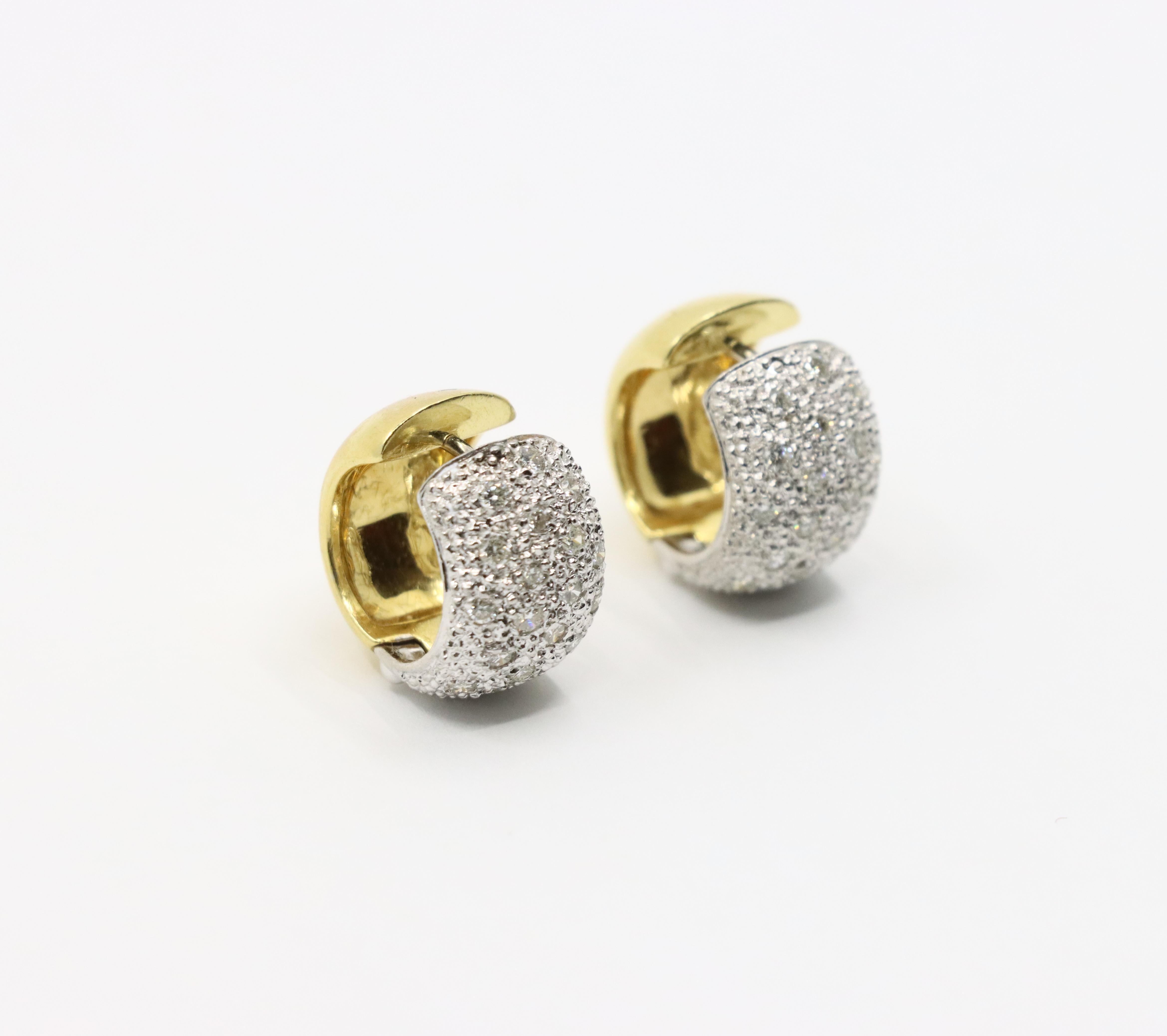 Pendientes aros vintage de oro de 18 quilates y diamantes en platino Corte redondo en venta