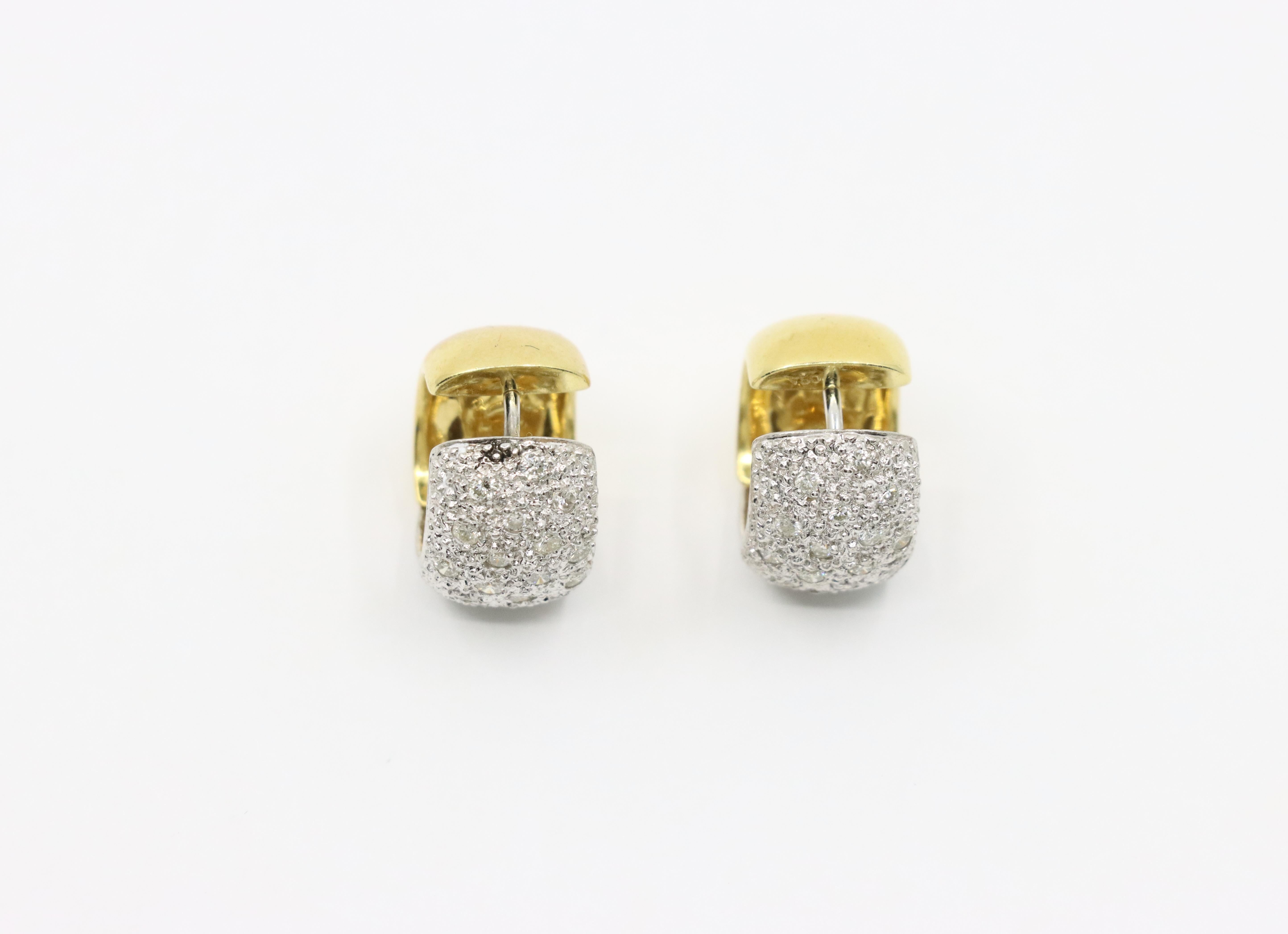 Pendientes aros vintage de oro de 18 quilates y diamantes en platino en Bueno estado para la venta en Flushing, NY