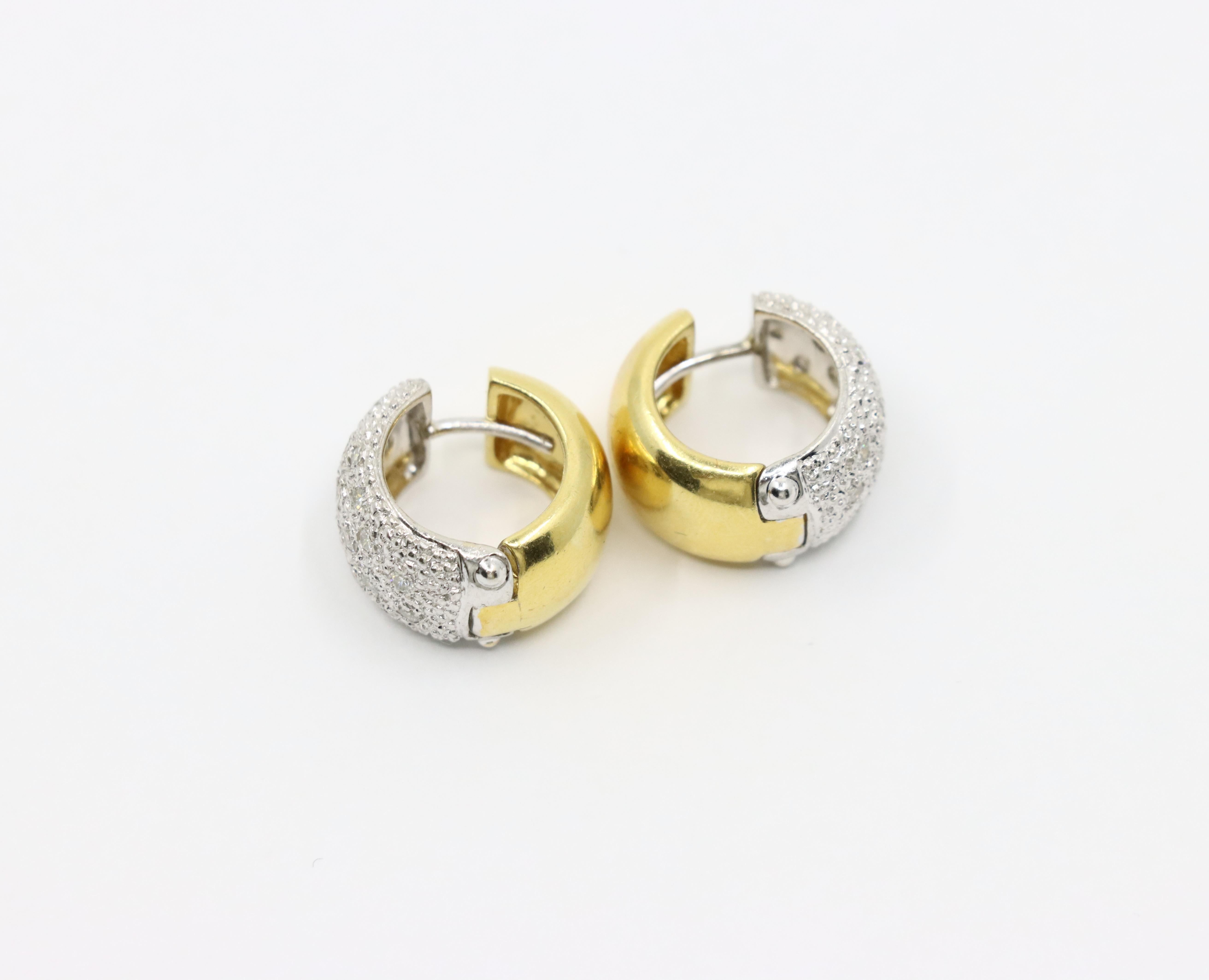 Pendientes aros vintage de oro de 18 quilates y diamantes en platino en venta 2