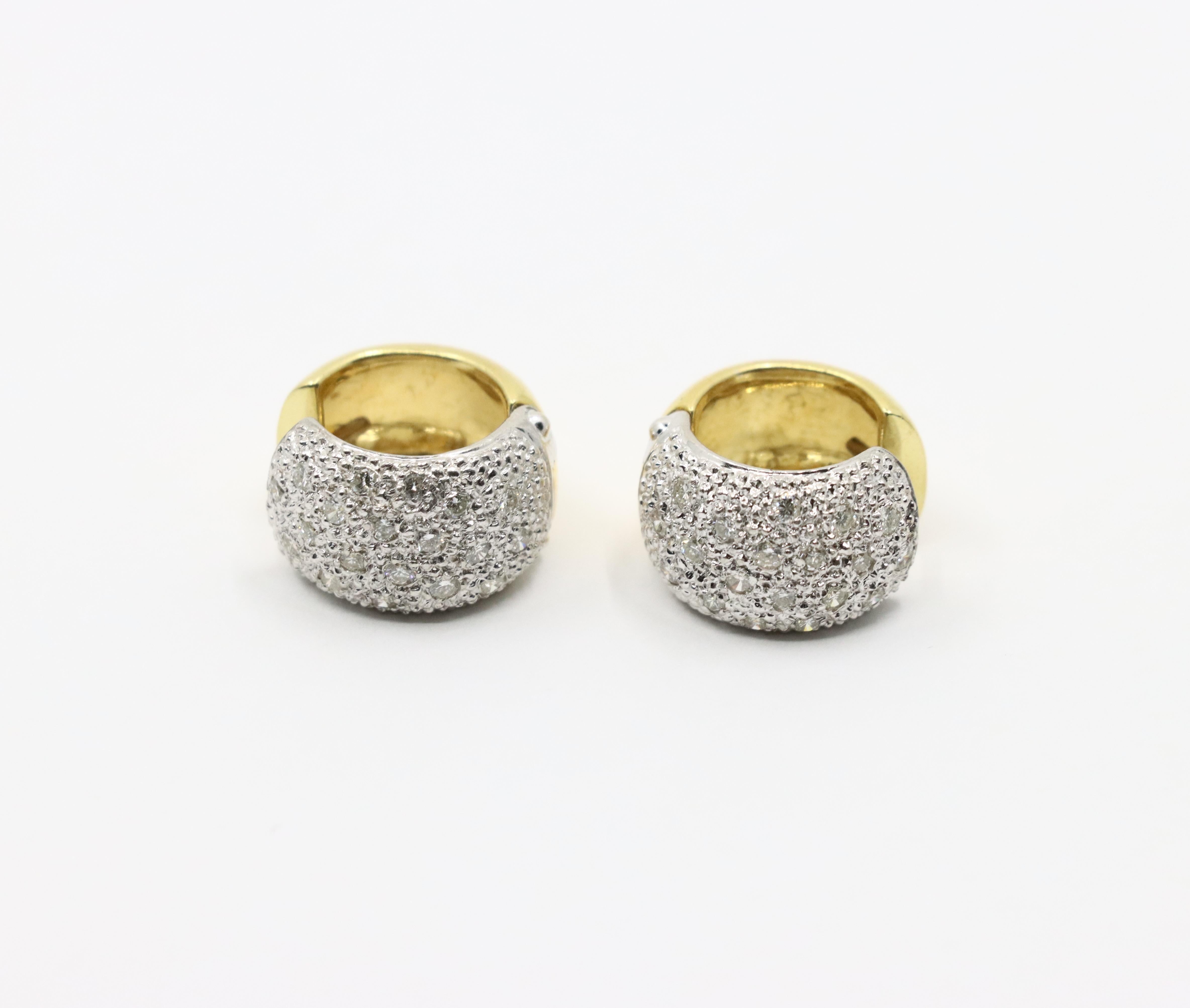 Pendientes aros vintage de oro de 18 quilates y diamantes en platino en venta 3
