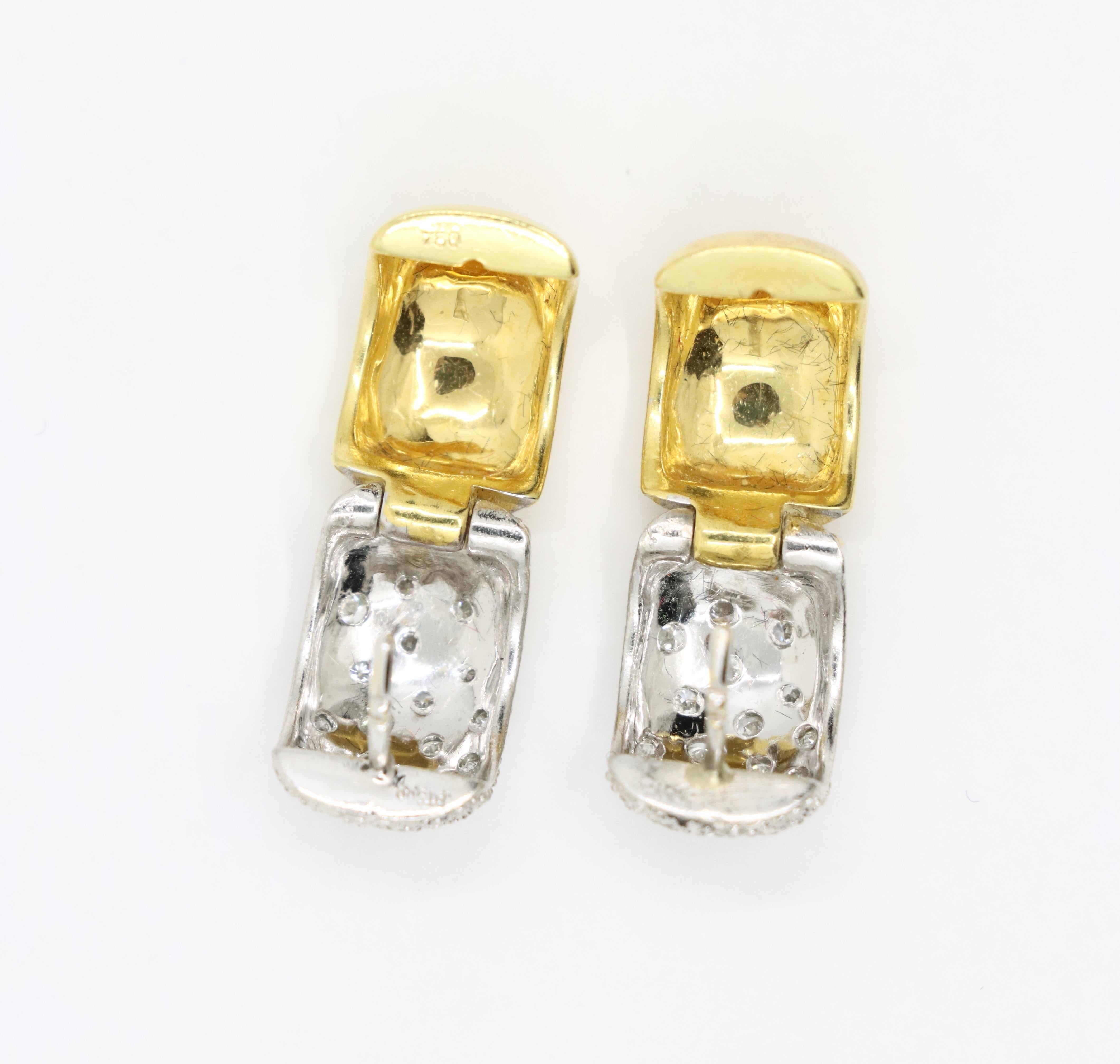 Pendientes aros vintage de oro de 18 quilates y diamantes en platino en venta 4